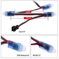 DC5V 50PCS 12MM WS2811 IC LED 픽셀 모듈 빛 RGB 풀 컬러 방수 IP68 디지털 Led 문자열 파티 축제 장식, 5V WS2811 15CM Wire, 1개