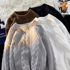 麻花毛衣男圓領秋冬潮牌寬鬆慵懶復古打底線衣港風潮流休閒針織衫