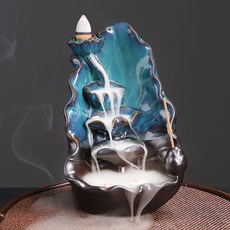 陶瓷荷花煙迴流瀑布香爐創意藍蓮花倒流香薰爐家居擺件, 藍蓮花
