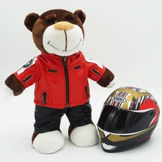 非凡優選 機車機車頭盔熊公仔機修賽車拉力熊尾箱吊飾玩偶agv頭盔小熊, 紅皮熊+招財貓, 1個