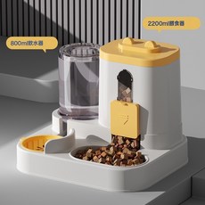 貓碗狗碗貓食盆自動餵食器飲水一體貓糧飲水碗寵物碗二合一防打翻, 1個, 二代升級款【黃色】:如圖, 1L