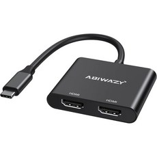 ABIWAZY USB C to 듀얼 HDMI 어댑터 4K60Hz 분배기 모니터 확장 디스플레이용 허브 멀티 2 포트 변환기 Dell XPS 131517 HP Lenovo Sur, Black
