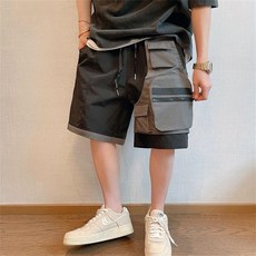 besteffie 남성 캐주얼 스트릿 포켓 디자인 팬츠 넉넉한핏 스트링 밴딩 반바지 여름 봄 가을 레저 스타일