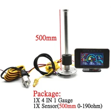 범용 4 in 1 LCD 자동차 게이지 수온 및 센서 연료 레벨 액체 0-190ohm 100-600mm 옵션, 05 With 500mm sensor