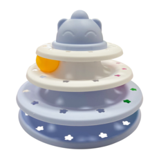 貓玩具四層轉盤 軌道球 寵物益智玩具 逗貓遊樂盤, 藍白, 1個
