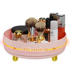1개 대용량 360도 회전 메이크업 & 향수 정리함 - 세련된 블랙 화장대 수납 트레이 (골드 포인트), 01 1, 04 핑크