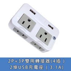 小白的生活工場*安全達人SH4335 2P 3P雙用轉接器(4插 ) USB充電座 3.1A, 1個