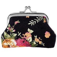 [ 1262210 ] CREATCABIN 캔버스 로즈 키스 락 지갑 빈티지 장신구 여성용 체인지 포켓 아이언 프레임 컴팩트 휴대용 신용카드 키 헤드셋 보관 크리스마스 발렌타인