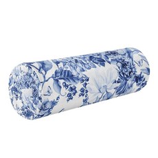 QwThum 블루 화이트 플라워 넥 롤 베개 볼스터 라운드 헬스 메모리 폼 긴 경추 실린더 탈착식 세탁 가능한 커버 바디 베드 다리 등 요가용 149355, 블루 앤 화이트 35