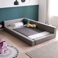 [삼익가구]데니 밸런스 가죽 침대(매트제외-슈퍼싱글), 그레이