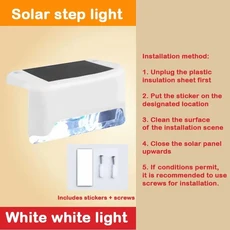 LED 태양 조명 IP65 방수 단계 데크 안뜰 난간 정원 장식, 04 White white light, 01 빠른  Mainland