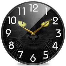 Naanle 축구장 축구공 원형 벽시계 30.5cm(12인치) 무소음 배터리 작동 쿼츠 아날로그 조용한 책상 시계 가정 사무실 학교용, 고양이