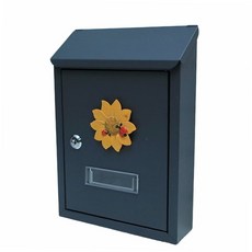 直邊信箱 21.5x7x30cm 向日葵裝飾信箱 郵筒 意見箱, 直黑-向日葵