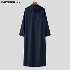 홈/실내 INCERUN 남성 이슬람 Kaftan 아랍 빈티지 긴 소매 Thobe 로브 두바이 사우디 의류 S-5XL, 01 Navy_08 5XL