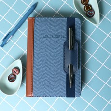 비오파파 가죽 A6 6공 바인더 만년 업무 수첩 노트 다이어리, 블루