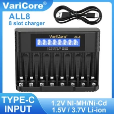 VariCore ALL8 USB Type-C 1.2V Ni-MH AA/AAA 리튬 이온 3.7V 이온14500/10440 LCD 스마트 배터리 충전기, 03 ALL8