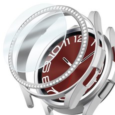 더조은셀러 보석 여성용 베젤링 큐빅 올인원 케이스 갤럭시워치6 클래식 호환, 실버, 1개