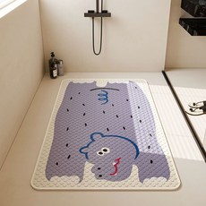 浴室防滑墊衛生間廁所淋浴房防水防摔地墊寶寶兒童洗澡墊子踩腳墊, 趴趴河馬A無黑線-吸盤墊