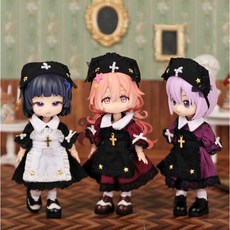 핑크팝 바비 키링 ob11 전용 가을 겨울 7부 긴팔 원피스 바비 꾸미기 정품 바비 인형 원피스 인형 옷 바비 꾸미기, 1개, 버건디 프릴 7부 원피스