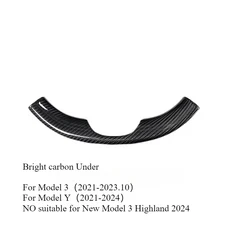 테슬라 모델 3 Y ModelY 스냅인 커버에 대한 실제 탄소 섬유 스티어링 휠 자동차 인테리어 수정 장식 2017-, 04 Bright carbon Under