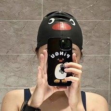 핑구 펭귄 수모 수영모자 수영모 수영장 모자 캡 실리콘수모 귀여운 수모 쓸데없는 우정 선물, 핑구수모, 1개