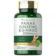 Carlyle Panax 인삼 및 은행나무 5000mg | 채식주의자 캡슐 120개 | GMO 프리 및 글루텐 프리 보충제, 1개