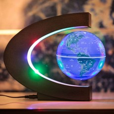 磁懸浮地球儀 辦公桌擺件紀念畢業禮物 創意禮品 耶誕節禮物 發光自轉 磁懸浮C形LED燈地球儀 懸浮地球儀3寸, 3寸C形藍色中文發光（不自轉）
