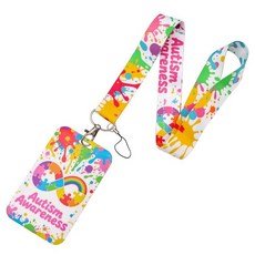 BKBKAAK ID 카드 홀더가 있는 자폐증 인식 랜야드 특수 교육을 위한 다채로운 무지개 교사 액세서리 교사 학생 간호사를 위한 독특한 랜야드