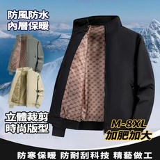 M-8XL大碼立領夾克外套 內刷毛素面防風保暖修身商務夾克男