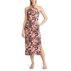 러브appella 러브애펠라 팜 프린트 트위스트 홀터넥 미디 드레스 1986412