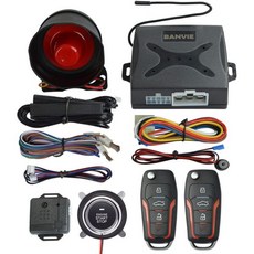 차량 경보 시스템 푸시 투 스타트 점화 키트 PKE 수동 무선 키리스 엔트리 및 원격 시동 엔진 정지（차량 원래 경적 연결, 2. with siren