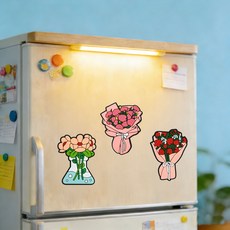 라지 사이즈 미려 플라워 데코 냉장고 자석 마그넷 장식 3P, 꽃다발3 3종 세트