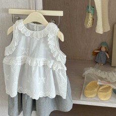 女童棉質花邊無袖娃娃衫 夏季新款韓版百搭時尚上衣