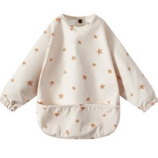 Mommy日系長袖防水罩衣(PU製)寶寶吃飯畫畫衣多功能罩衣, <金色星星>長袖罩衣,<L號>36-54 個月