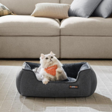 FEANDREA 반려동물 꿀잠 푹신한 통세탁 미끄러움방지 강아지 고양이 방석, 1개, 다크 그레이