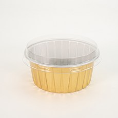 布丁杯 慕斯杯 圓形蛋糕盒 彩色錫箔杯 空氣炸鍋適用 烘焙盒, 金色+矮平蓋, 1個