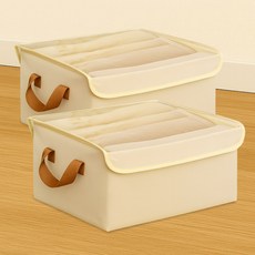 마벨인홈 옷 정리함 이불 수납 투명창 먼지걱정 없는 대용량 패브릭 의류 보관함, 2개, 베이지