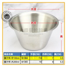 304不鏽鋼醬汁杯 (100 200ml) - 沾醬碟/醬料盅, 中-B1364-100ml, 1個