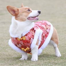 【格森】寵它中式泰迪柯基國風狗狗唐裝棉衣春節寵物貓咪禮服保暖風, 紅色,M, 1個
