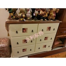 鄉村實木雙色磁磚六抽櫃 實木收納櫃 磁磚裝飾 六抽屜收納 客廳臥室適用