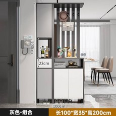 多功能入戶鞋櫃 一體式玄關隔斷屏風櫃, 灰色-組合長100*35寬*高200cm,框架結構+組裝