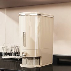 POMTOR 원터치 계량 쌀통 밀폐식 방충 방습 쌀 보관함, 1개, 크림