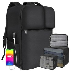 엑스트라 라지 50L 여행용 백팩 기내 반입 승인 신발 파우치가 있는 수하물 백팩 3개의 패킹 큐브가 여행 가방 개인 물품 가방 블랙143846