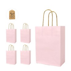 러브퀸 크라프트 종이 선물 포장 쇼핑백 가방 메세지 카드 포함, 5개, 핑크 소