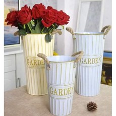 復古麻繩鐵桶盆器 鐵皮桶 乾燥花盆 花瓶 插花桶 花器 收納桶 拍照道具 居家裝飾品, 復古藍