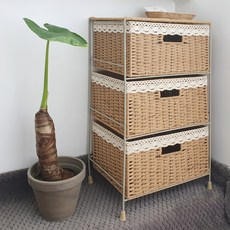 내일의공간 꼬임 로프 라탄바구니 서랍장 (라탄서랍장) 3단, 네츄럴, 1개