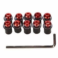 10개 알루미늄 오토바이 M5 x 15mm CNC 윈드스크린 윈드실드 나사 볼트 너트 고정 키트 장착 레드, Red