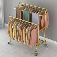 이동식 옷가게 행거 더블 이중 매장용 의류 스탠드 옷걸이 드레스룸 스텐 철제, 스타일 B 120cm 155cm 나노골드