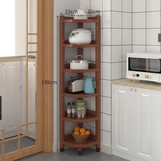 全實木三角置物架家用落地轉角收納架帶輪移動 角櫃 墻角櫃 傢用 邊角櫃 儲物櫃子 置物架 轉角置物架, 6層胡桃色, 1個