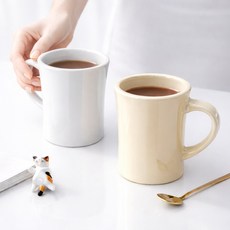 ROYAI ONE 예쁜 도자기 머그컵 머그잔 커피잔 350ml, 2개, 하얀색+노란색